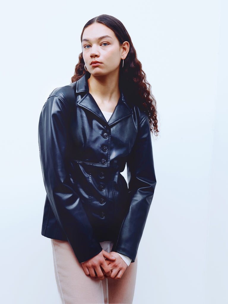 0190 leather look corset blazer