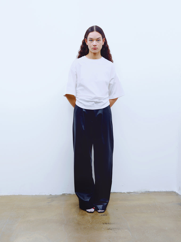 0197 leather look wide leg pants