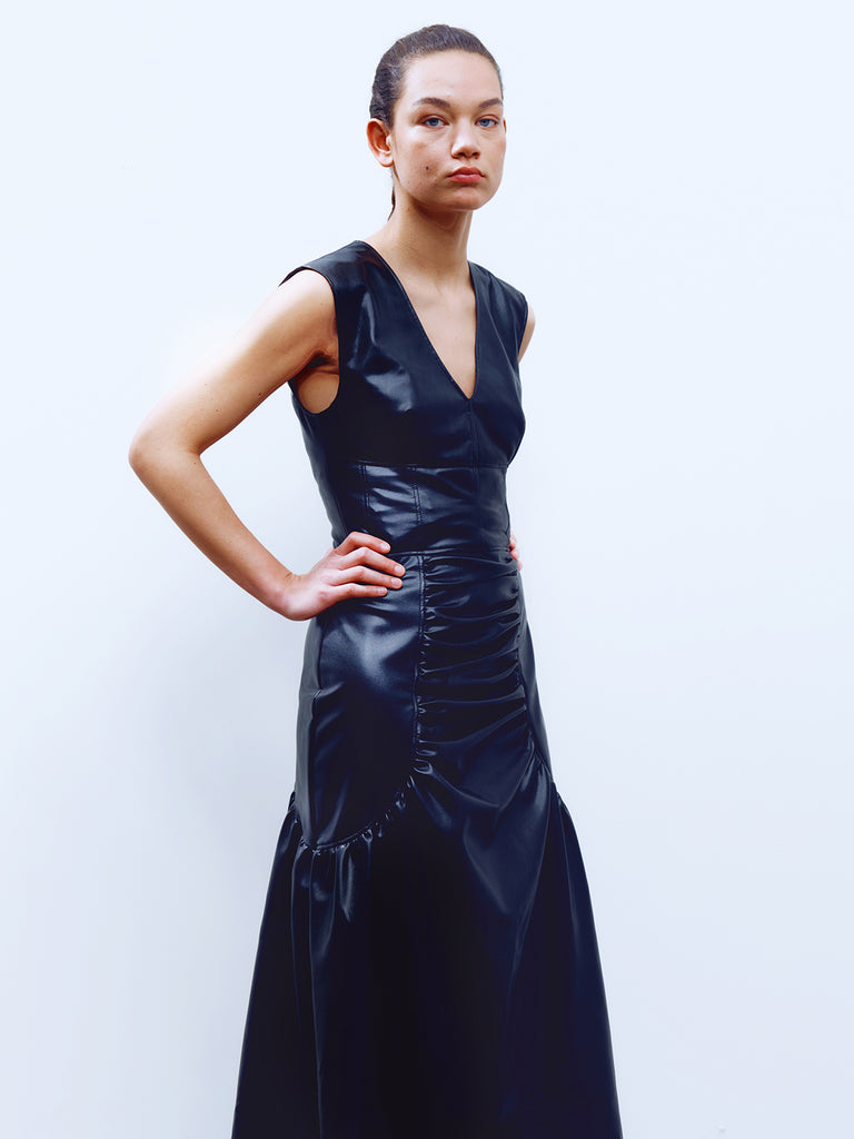 0191 leather look corset dress