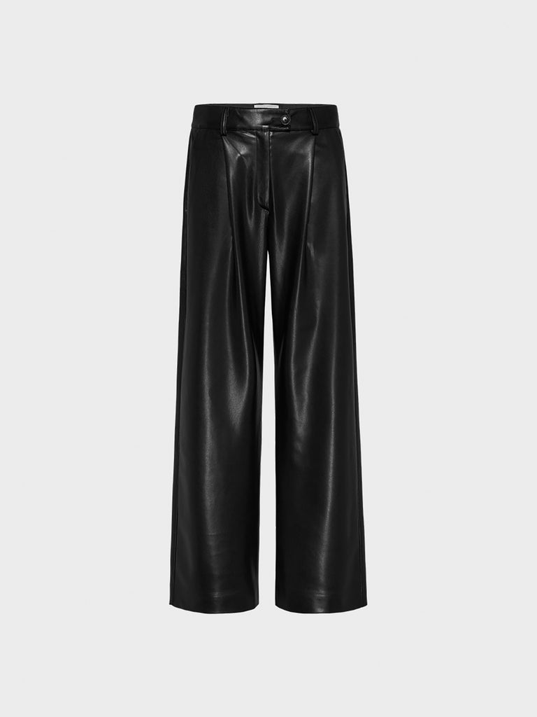 0197 leather look wide leg pants