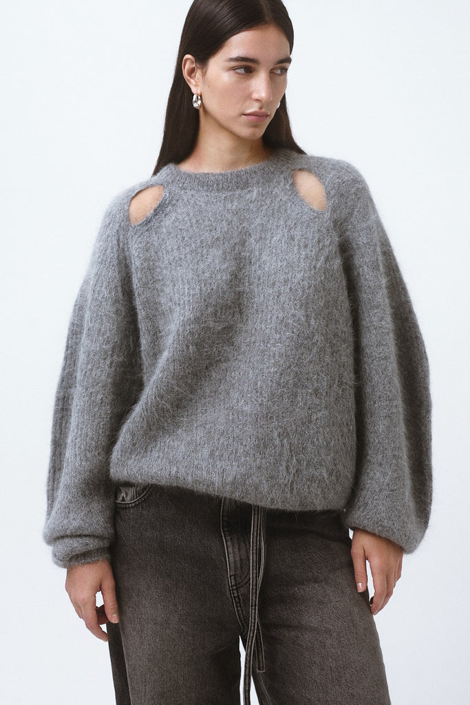 0119 cut-out fluffy sweater