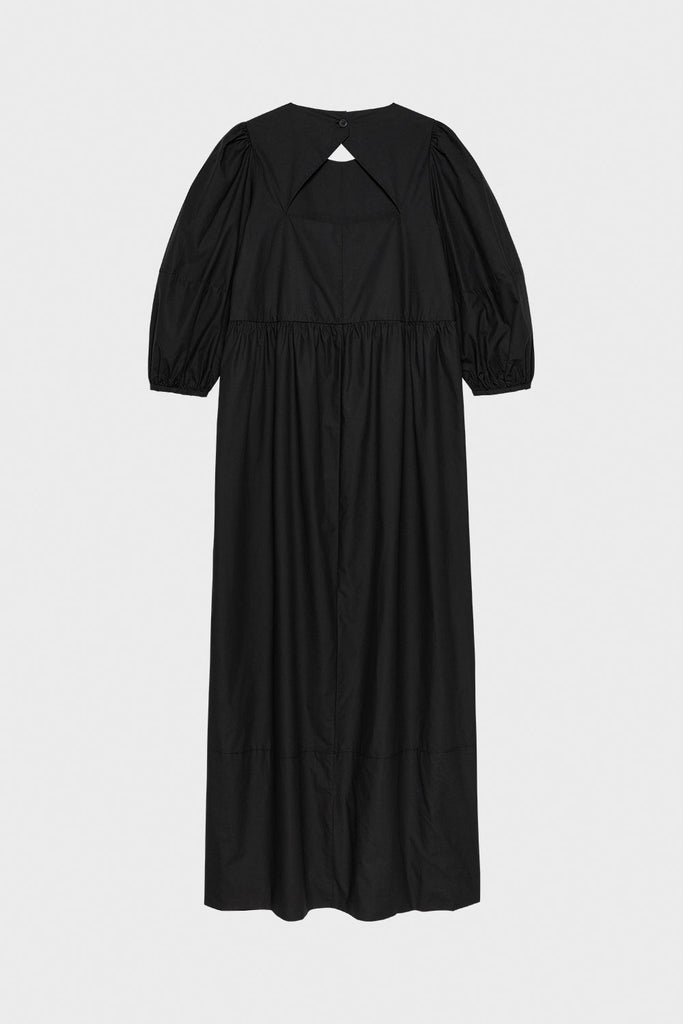 cotton midi dress with puff sleeves and open back